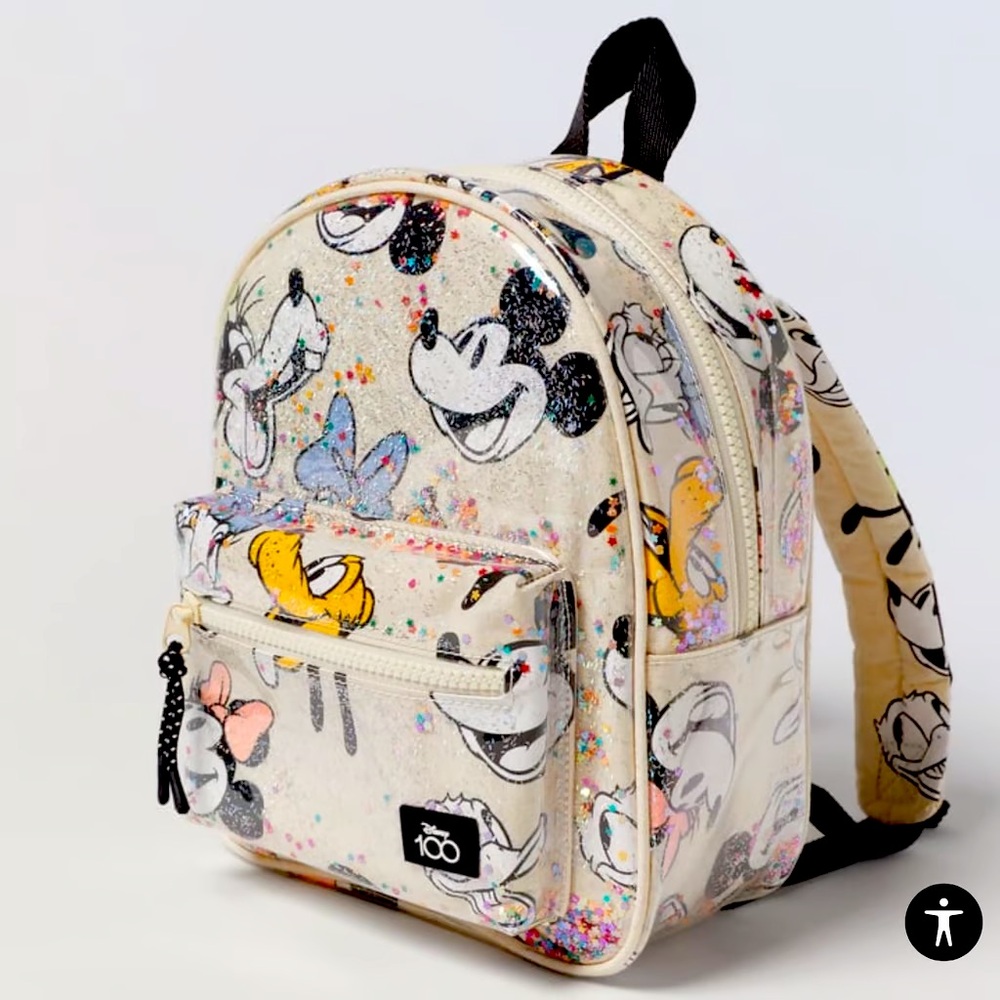 ZARA Little Girls Glitter Disney 100 Anniversary Minni Backpack & Pins Set NWOT